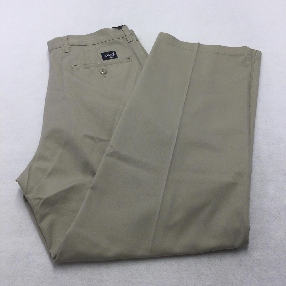 NCQ Pants Mens 36x32 Beige Khakis Pleated 100% Cotton Straight Leg Chino